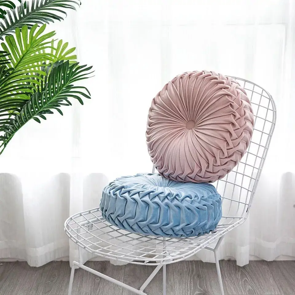 European Type Cushion Sofa Waist Back Bed Head Cushion Round Cushion Handmade Pleated Beautiful Wheel Pumpkin Pillow