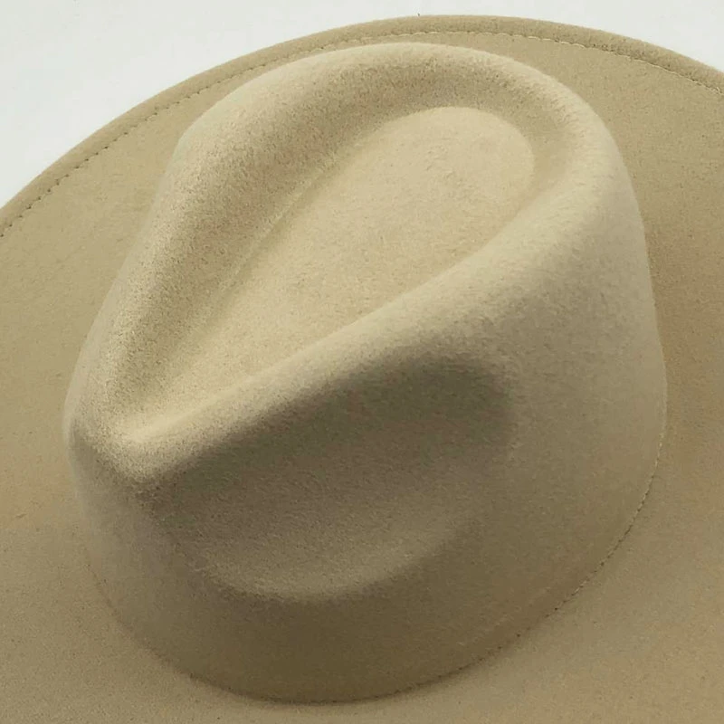 HOT Men Women Wide Big Brim Wool Felt Fedora Panama Hat with Belt Buckle Jazz Trilby Cap Party Formal Top Hat In gray,black