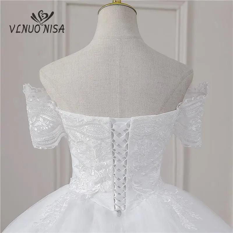 Vlnuo Nisa Echt Video Neue Mode Off Shouder V Neck Plus Größe Hochzeit Kleid mit Hülse Lange Spitze Appliques Braut kleid Nach