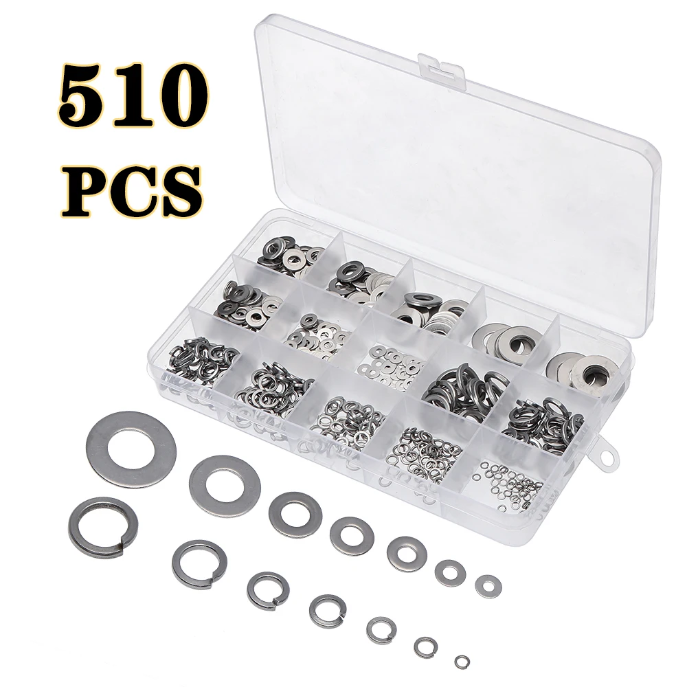 

510/400Pcs Flat Washers Stainless Steel Gasket Sump Plug Oil For Boat Crush Flat Seal Ring Tool Hardware Accessories