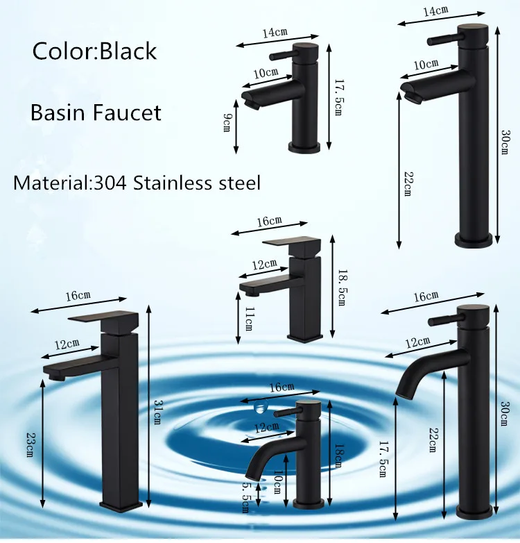 Bathroom Basin Faucet Black Baking 304 Stainless Steel  Sink Mixer Tap Hot & Cold Sink Faucet  Bathroom Lavotory Faucet