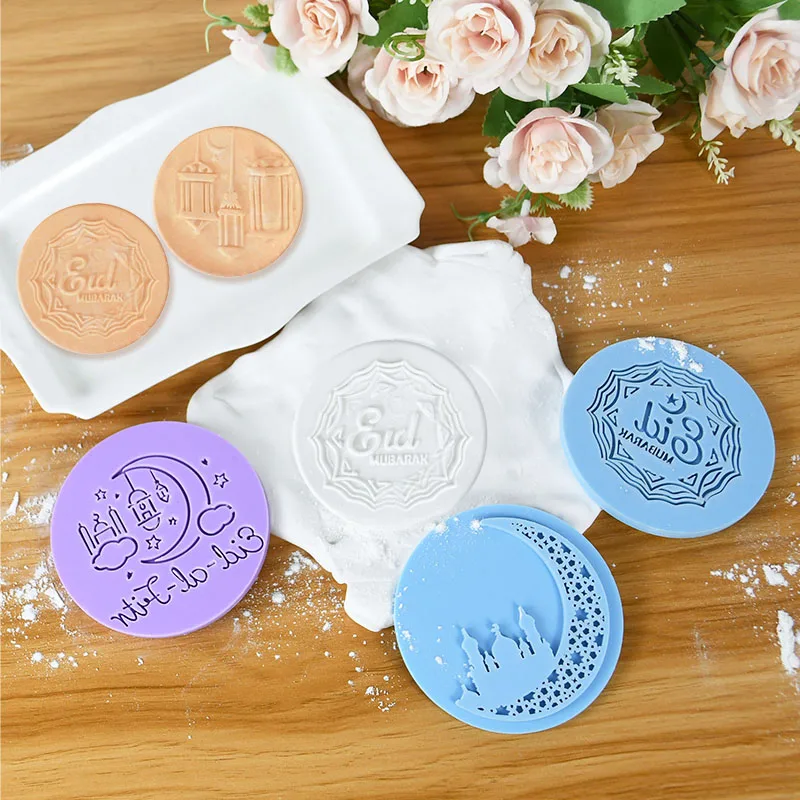 Eid Mubarak Moon Star Fondant Stamp Muffin Embosser Ramadan Kareem Cookie Stamp Biscuit Cutter Mold Pastry Cake Decorating Tools