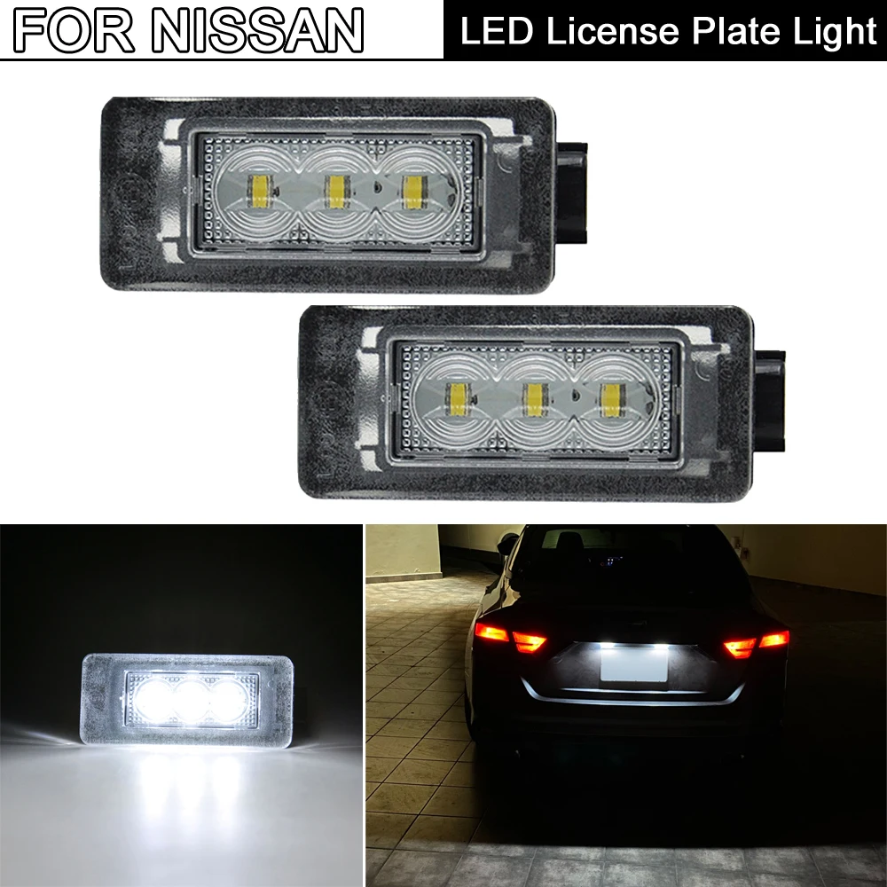 2Pcs White LED License Plate Light  For Nissan Serena C27 Altima For Suzuki Landy For Dacia Duster