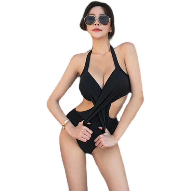 Rings Diary Women\'s Swimsuit Summer New Style Crossover Strap Sexy One Piece   Condole Belt Steel Bracket Gathered Bikini Swimwe