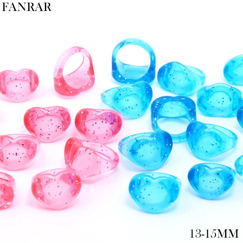 10pcs cute blue red Transparent Acrylic Colorful Sequins heart Rings for Girl Kids Child Party Gifts 13-15mm Wholesale In bulk