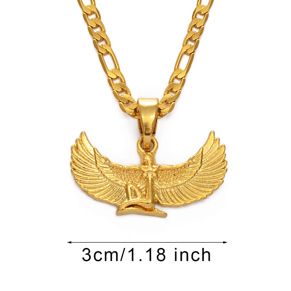 Anniyo Fab Egyptian Goddess Pendant Necklaces Gold Color Wing Chains Ankh Bib Wicca Pagan Jewelry Egypt Religion #220206B