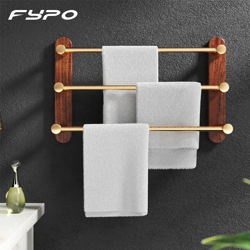 Fypo Bathroom Towel Bar Solid Wood Wall-mounted Towel Hanger Nail Free 38-48CM Bathroom Towel Storage Hanger for Home Decoration