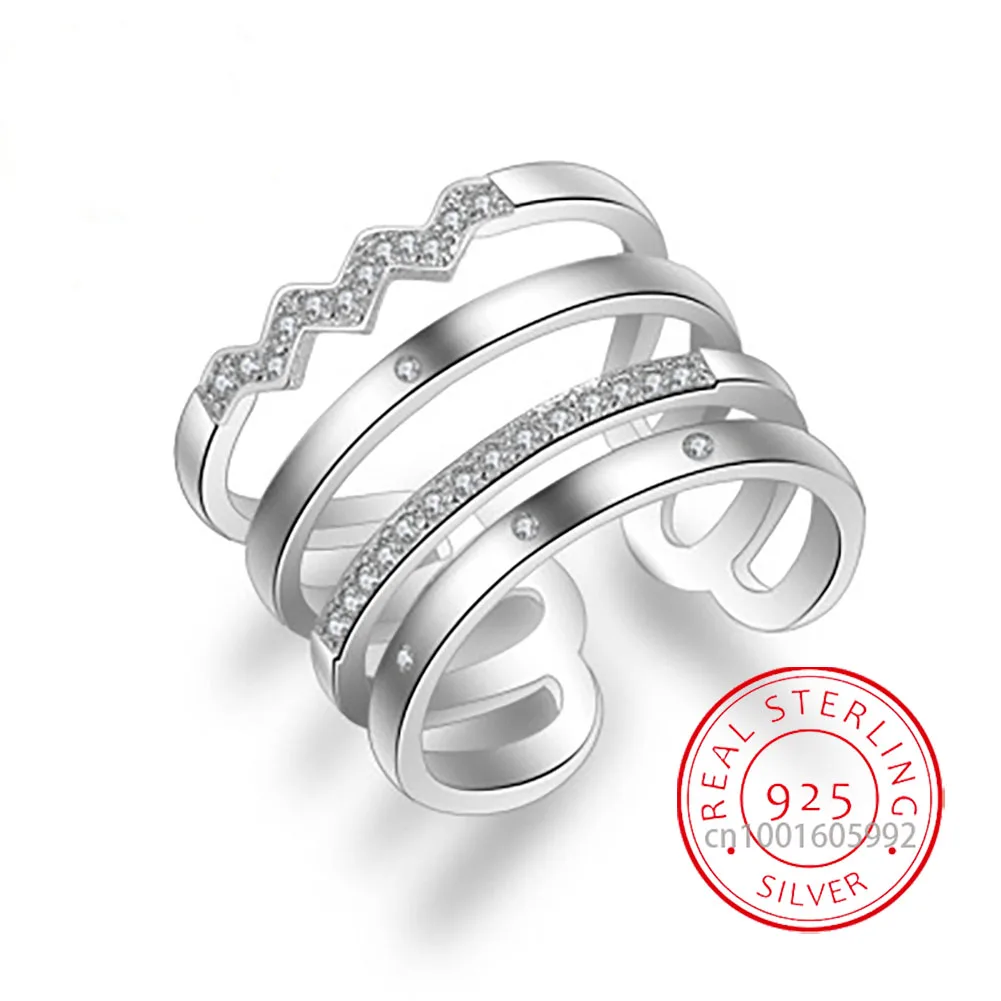 Osobowość przesadzona 925 Sterling Silver otwarcie splot pierścionek wielowarstwowe mozaikowe pierścionki z cyrkonią dla kobiet