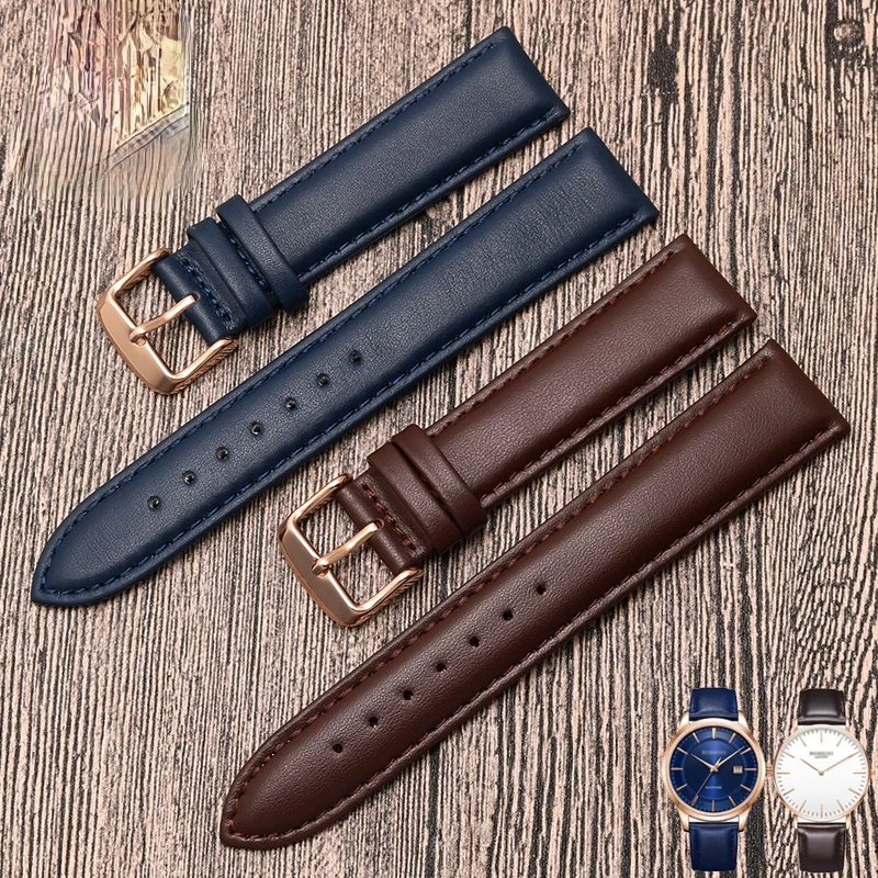 Watchtbands for Rossini Leather Watch Strap for Men Women Couple Watchtband Dark Blue Black