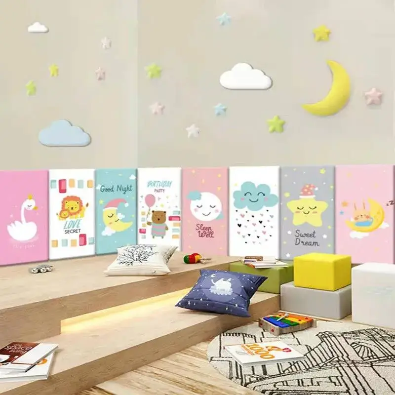 Cartoon Bed Headboards Soft Bag Anti-collision Tatami Children's Room Decor Cute Kids Room Animals 3D Wall Stickers Bed Head