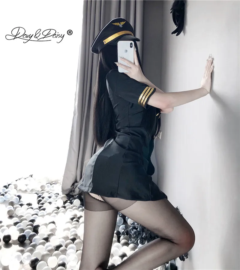 Sexy Lingerie Role player Sexy Lady Air Hostess Air Stewardess Cosplay Costumes Uniform Party Club Wear SM Erotic Set JA050