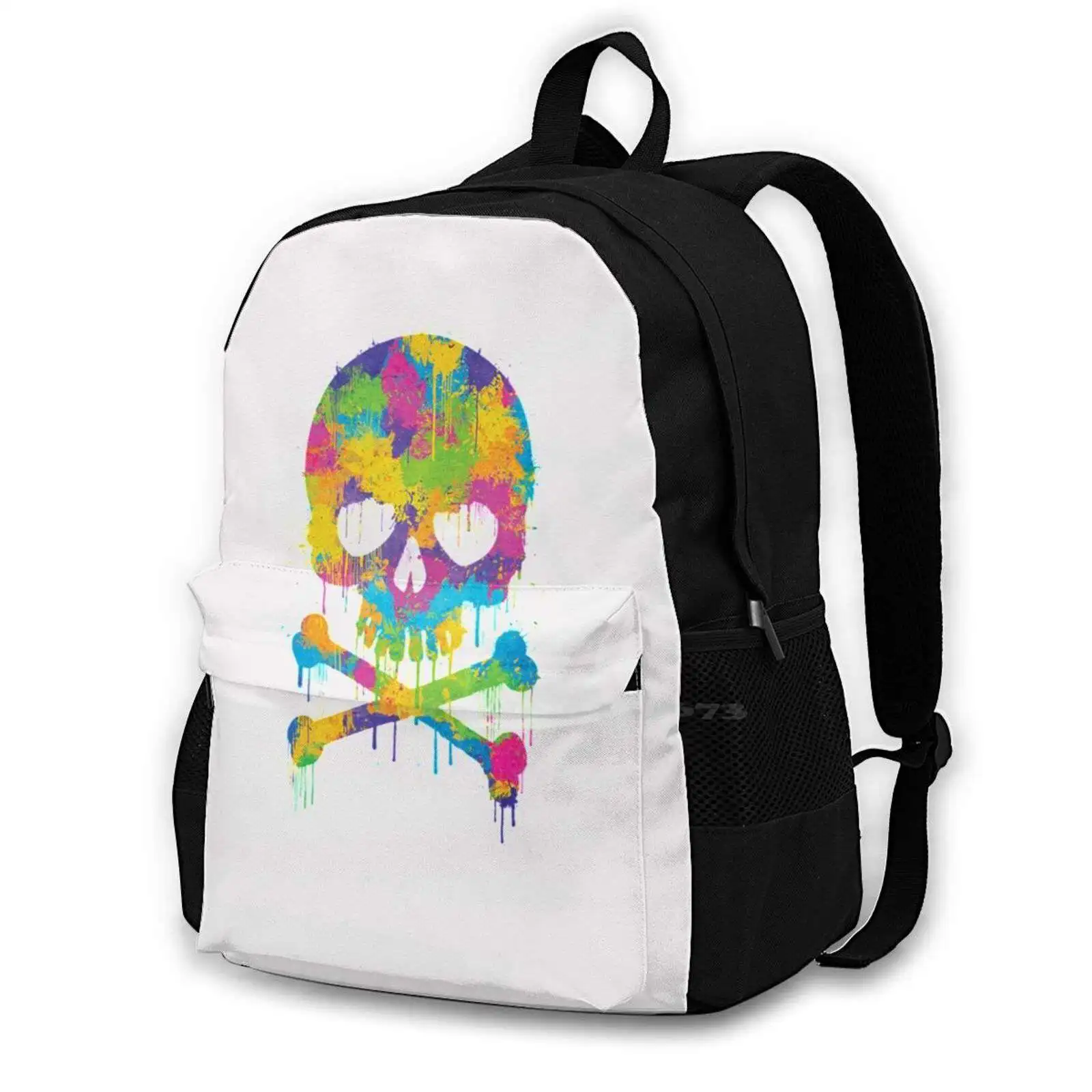 Skull Colors Pattern Design Bag Student'S Backpack Skull Drawing Skull And Bones Skull Shaver Wireless Earbuds Skull Trooper