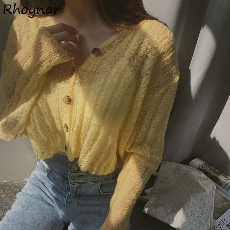 

Кардиган женский однотонный солнцезащитный весенний с длинным рукавом дышащий вязаный нежный укороченный однобортный женский популярный повседневный студенческий кардиган