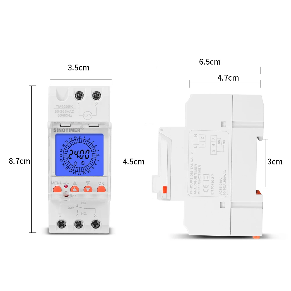 24hrs Digital Analogue Din Module Time Switch Backlight Large LCD Display Industrial Timers Controller 16A 30A Relay 85-265VAC