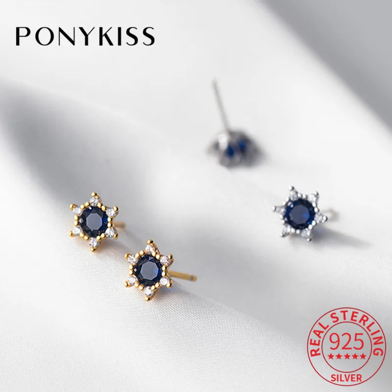 PONYKISS Мода 925 стерлингового серебра Защита от солнца Циркон Minimlist серьги-гвоздики для женщин вечерние ювелирные украшения оптом вспомогательное оборудование