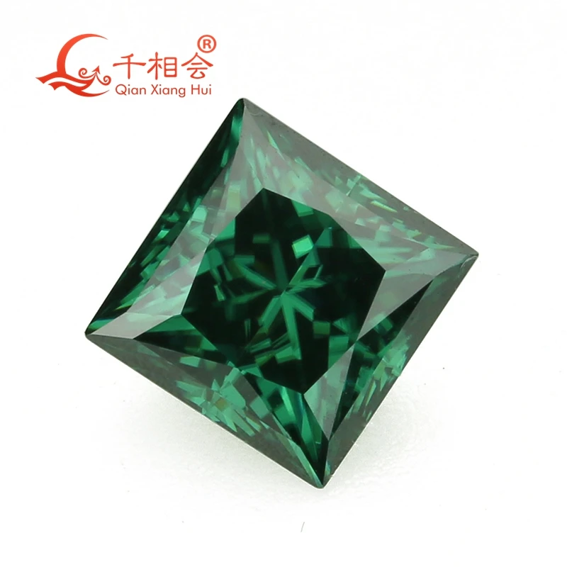 Rich Green Princess Cut Moissanite Loose Gemstone 3mm-12mm Square Shape for Jewelry Making