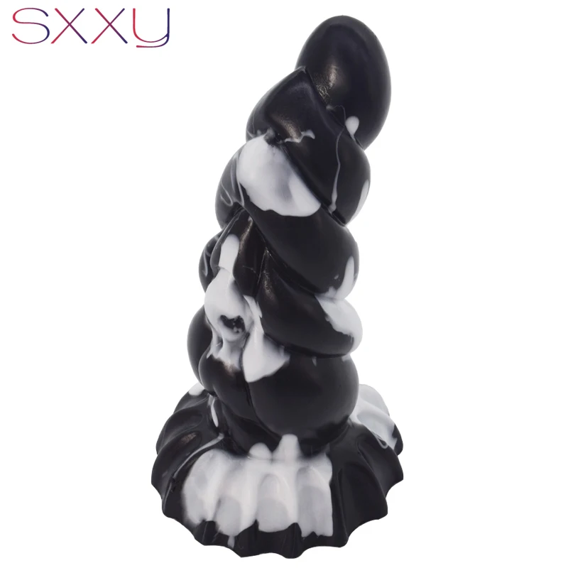 SXXY Curve Anal Toys for Men Women Liquid Silicone Fantasy Butt Plug Monster Beaded Realistic Dildo Sex Shop G Spot Masturbate