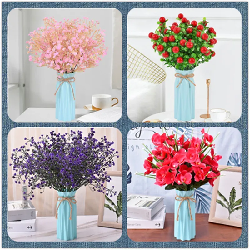 Euro Styles Artificial Silk Flower with Flowerpot Sets for Living Room TV Cabinet Display Bouquet Dining Table Ornaments