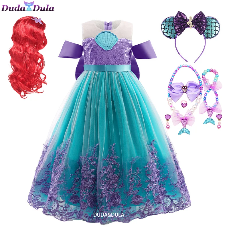 

Mermaid Ariel Princess Girl Dress Cosplay Costumes Kids Halloween Fancy Costume Children Carnival Party Clothes Summer Dress Up