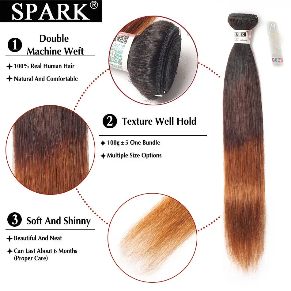 SPARK Ombre Capelli Lisci Bundle Con Chiusura Brasiliani Fasci Del Tessuto Dei Capelli Ombre Umani di Remy Chiusura Con Bundles Medio Rapporto