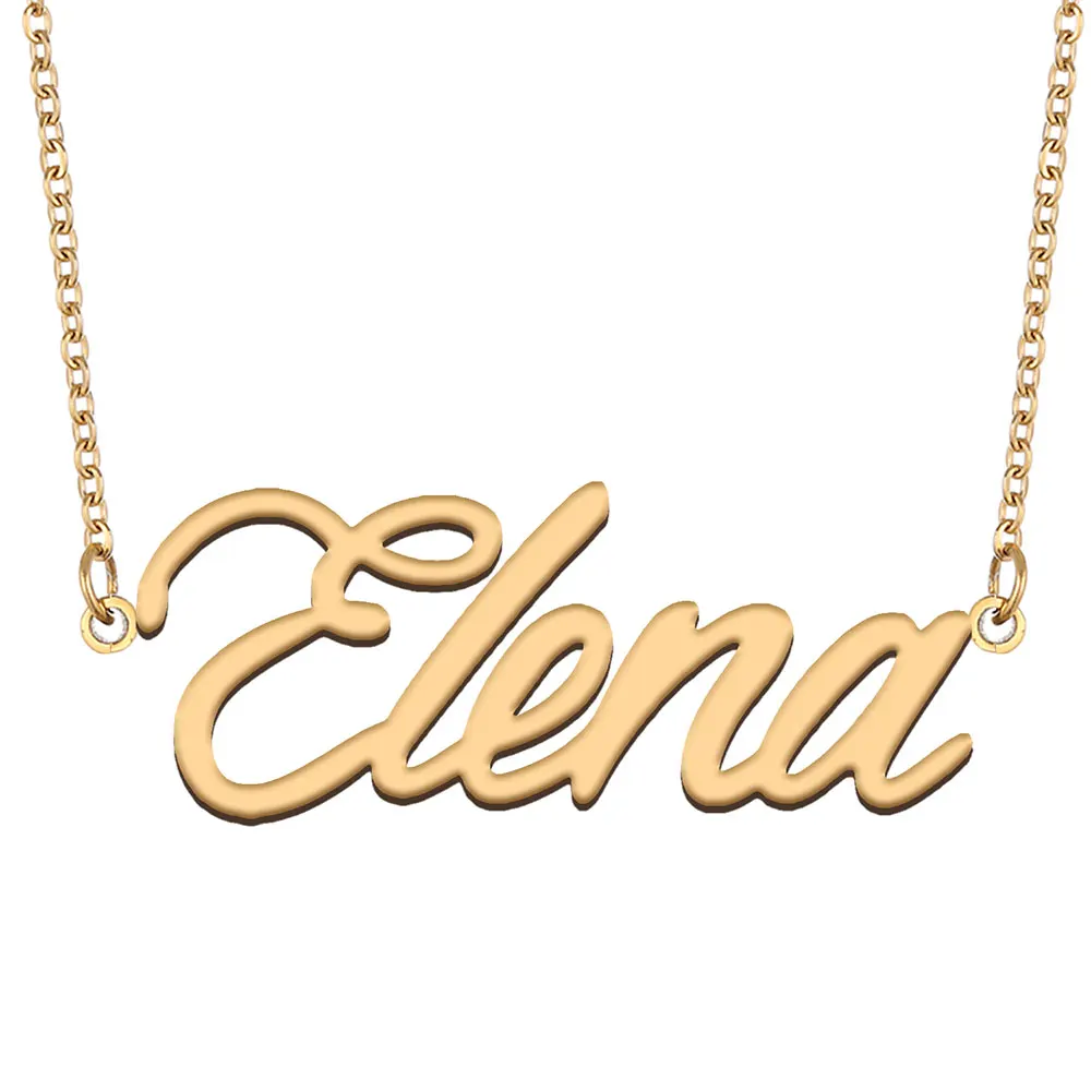 Elena-collar con nombre para mujer, joyería de acero inoxidable, placa de identificación chapada en oro, cadena colgante, regalo para madre y novia