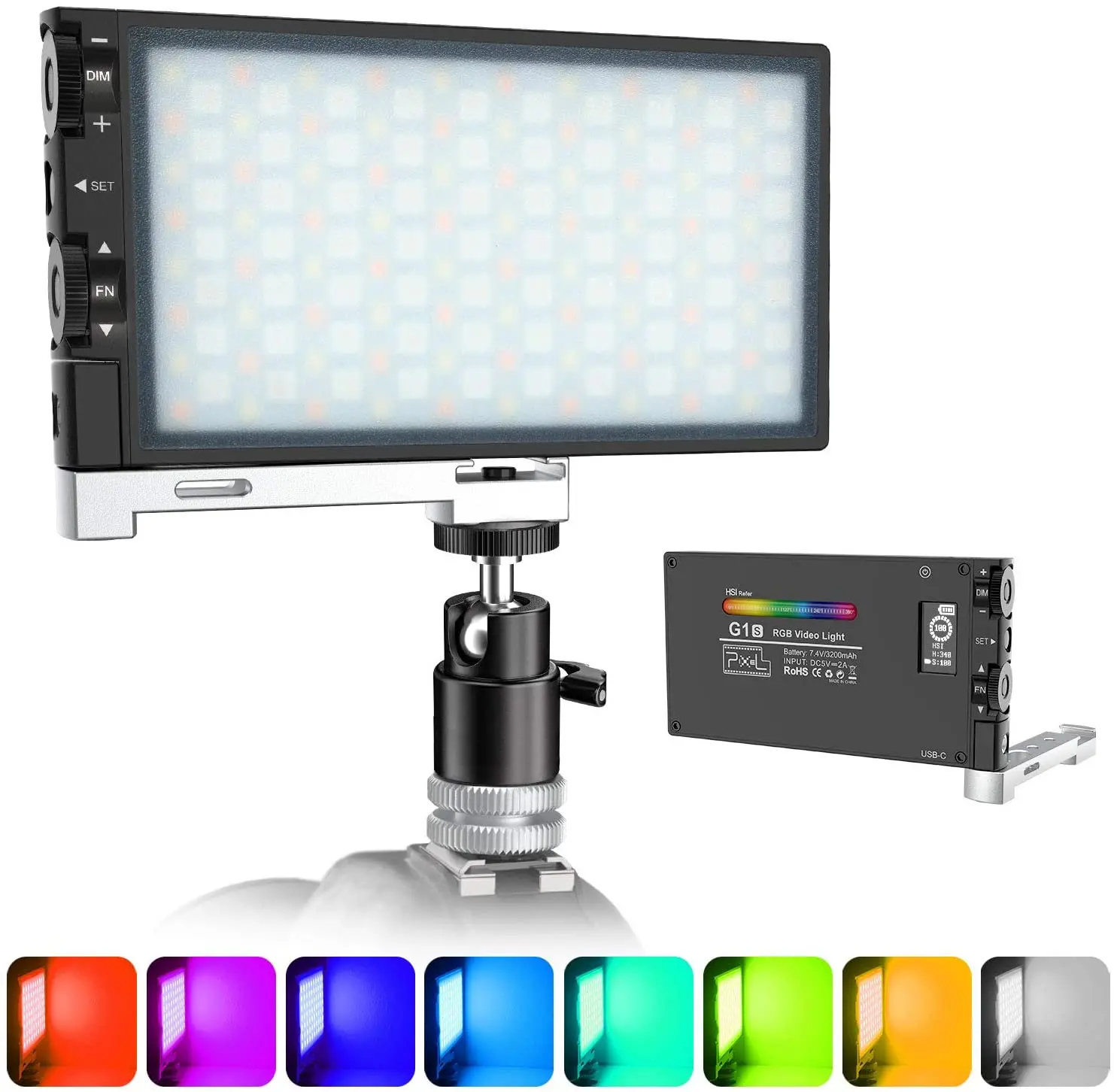 Upgraded G1s RGB Video Light, Rechargeable Built-in Battery Led Camera Light, 360° Full Color Dimmable 2500K-8500K for YouTube D