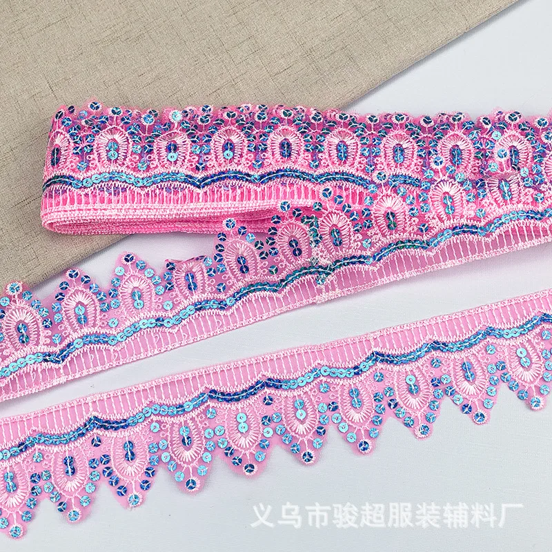 4Yards Sequined Flower Lace Ribbon Curtain Trims Curtain accessories Lace Trim Decoration Small side 5.6cm