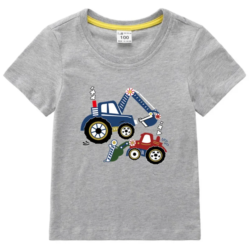 New Children's T-shirt Top Summer Cartoon Printing 100% Cotton Short-Sleeved Sweatshirt Grey+Black 2PCS Packaging Sales Clothes