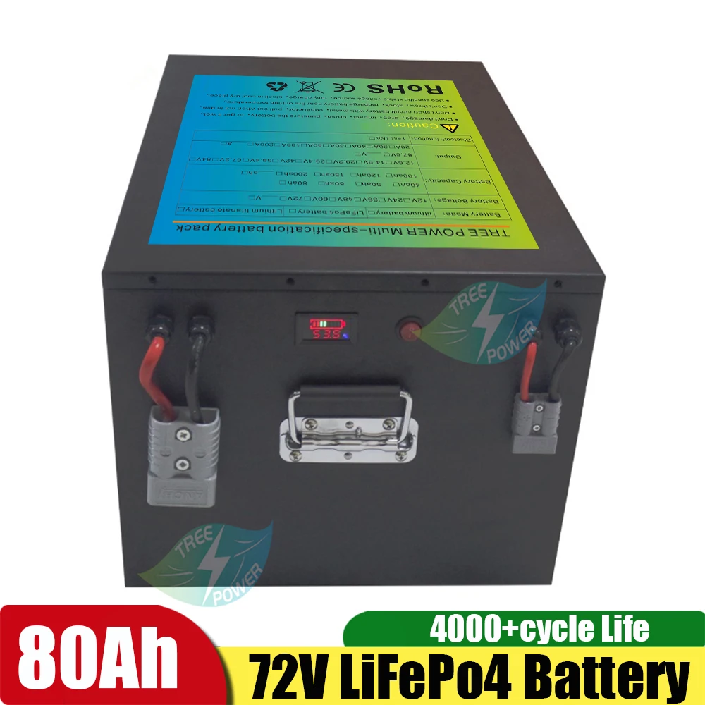 72V 80Ah Lifepo4 Lithium Battery Pack BMS With Bluetooth for 8000W 87.6V RV Automobile Motorcycle Boat Golf Cart+10A Charger