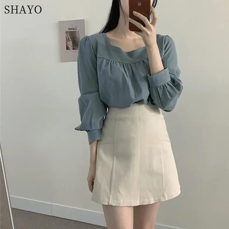 

Chic Girls Spring Women Suits Long Sleeves Blouse Tops High Waist A Line Skirts Two Piece Suits Sell Separately Oversize Loose