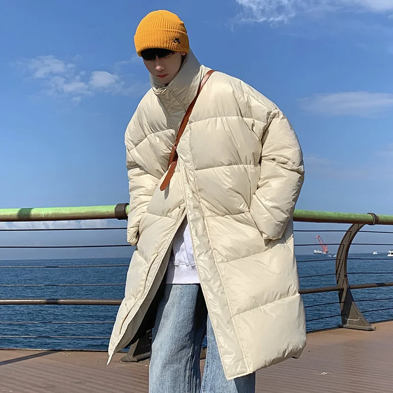 Winter Oversized Down Jacket Men Warm Fashion Casual Long Coat Men Streetwear Korean Loose Thick Jacket Mens Parker Overcoat