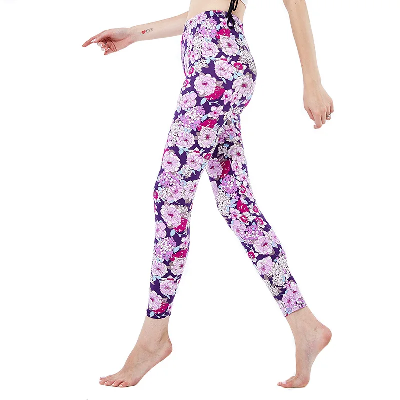 YRRETY-Legging de fitness imprimé fleurs pour femmes, vêtements de sport, entraînement, pantalon de gymnastique élastique, push-up, solide, astronomique, livraison directe