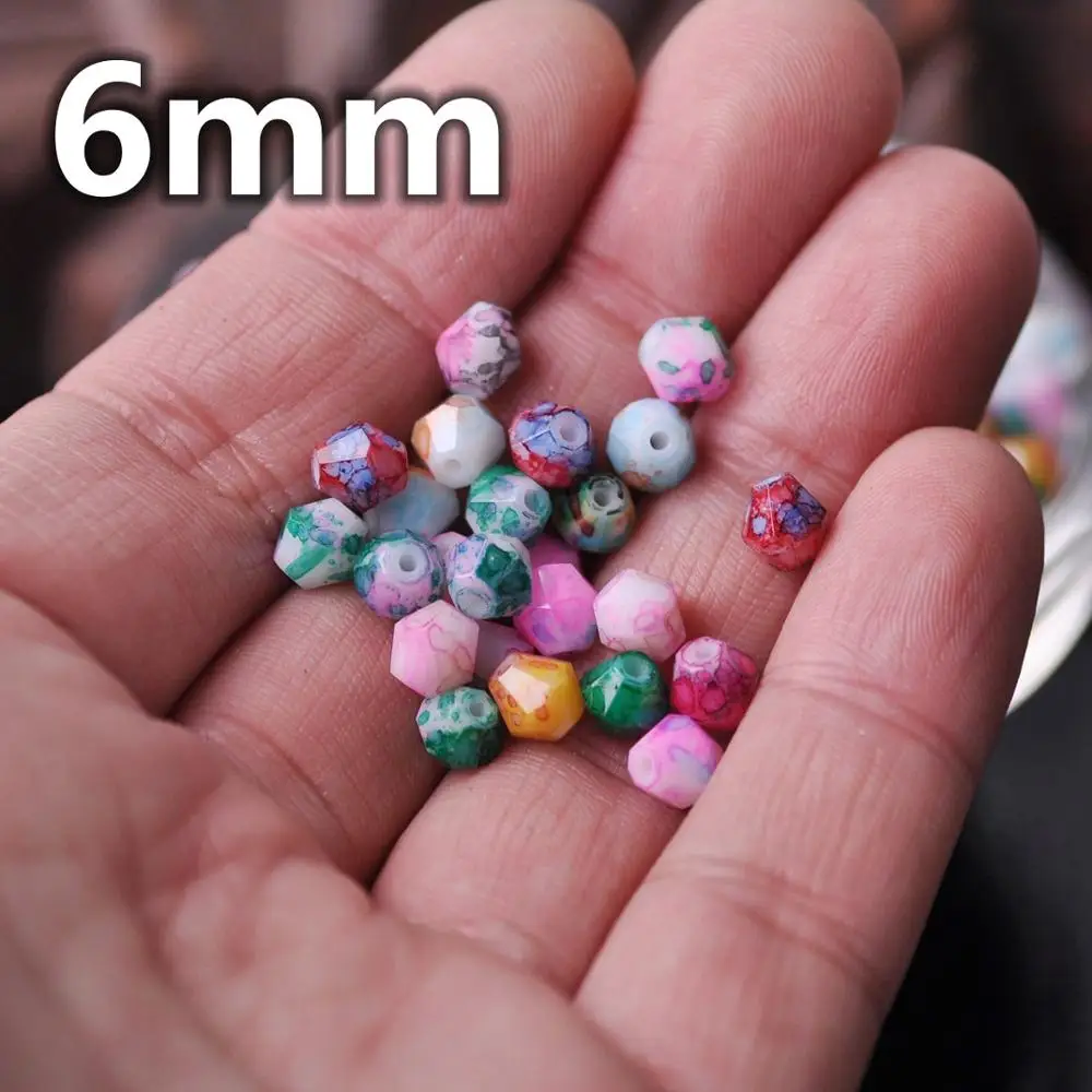 Patterns Coated Bicone Faceted Opqaue Glass 6mm 8mm Loose Spacer Beads Wholesale lot for Jewelry Making Findings DIY