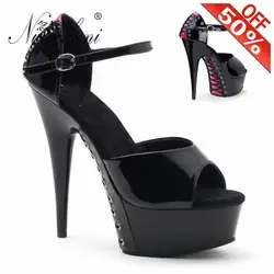 15CM High Stripper Heeled Thick Platform Sandals Mixed Colors Big Size Fetish 6 Inches Nightclub Pole Dance Shoes Gothic PeepToe