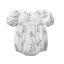 MILANCEL Summer Baby Bodysuits Puff Sleeve Toddler Girls One Piece Flower Baby Girls Clothing