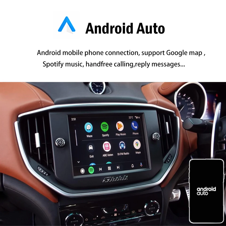 AZTON Wireless CarPlay Android Auto Interface Box for Maserati Ghibli Quattroporte 2014 2015 2016 Smart Airlpay Mirror Link