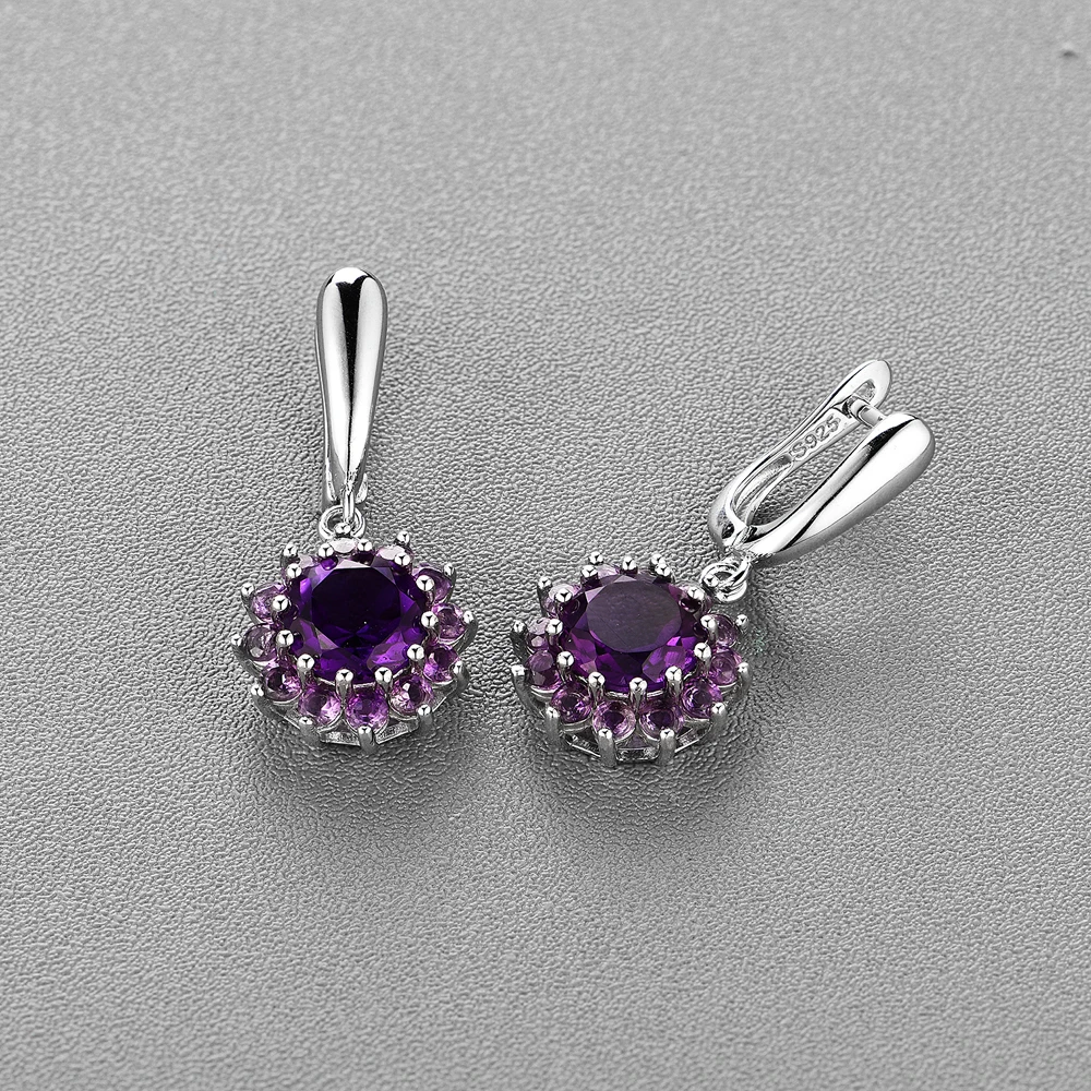 natural Africa gemstone amethyst earrings 925 sterling silver simple floret design for woman Wedding anniversary tbj promotion