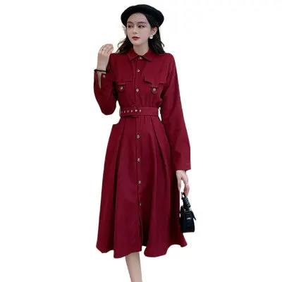 Corduroy Dress Women Elegant Office Ladies xxl Dresses for Women Autumn French Vintage Long Sleeve Dress