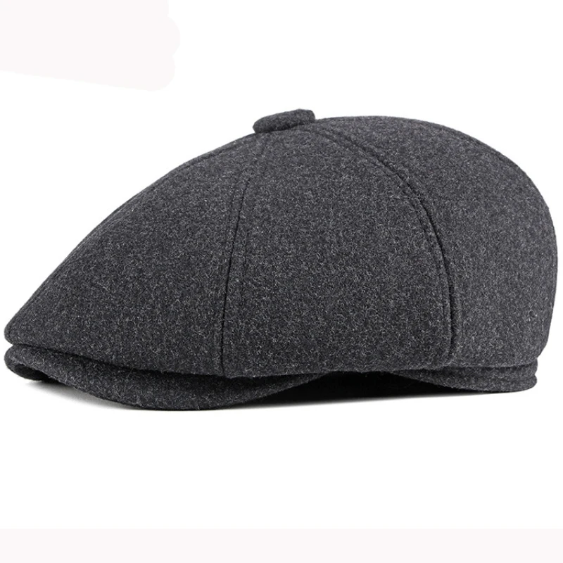 HT2946 Beret Wool Hat Men Octagonal  Cap Beret Hat Vintage  Flat Gastby Cap Male Warm Earflap Winter Hat Men Beret Cap