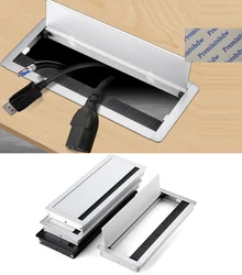 1Pc Rectangular Aluminum Soft Close Desktop Cable Cord Hole Cover Sanding White Black