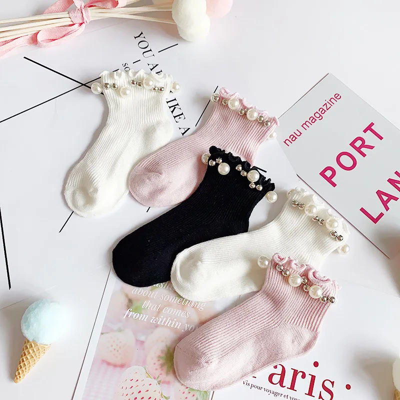 New Princess Girls Socks Toddler Baby Pearl Design Ankle Socks Children Floor Sock Infant Newborn Kid Baby Toddler 1 3 5 7 Y