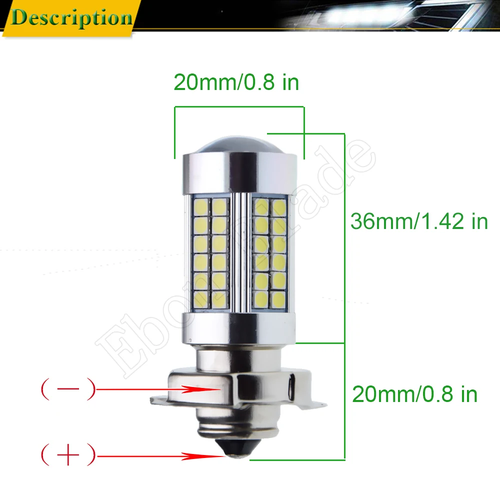 1Pcs P26S 66SMD LED Motorcycle Headlight Headlamp 6V 12V White Light Bulb For Moto Scooter Motorbike Moped ATV Front Head Lamp