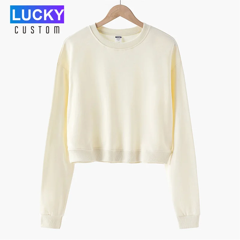 Felpa nuda Harajuku da donna Casual manica lunga Top Logo ricamato stampato personalizzato Pullover corto in puro colore Streetwear