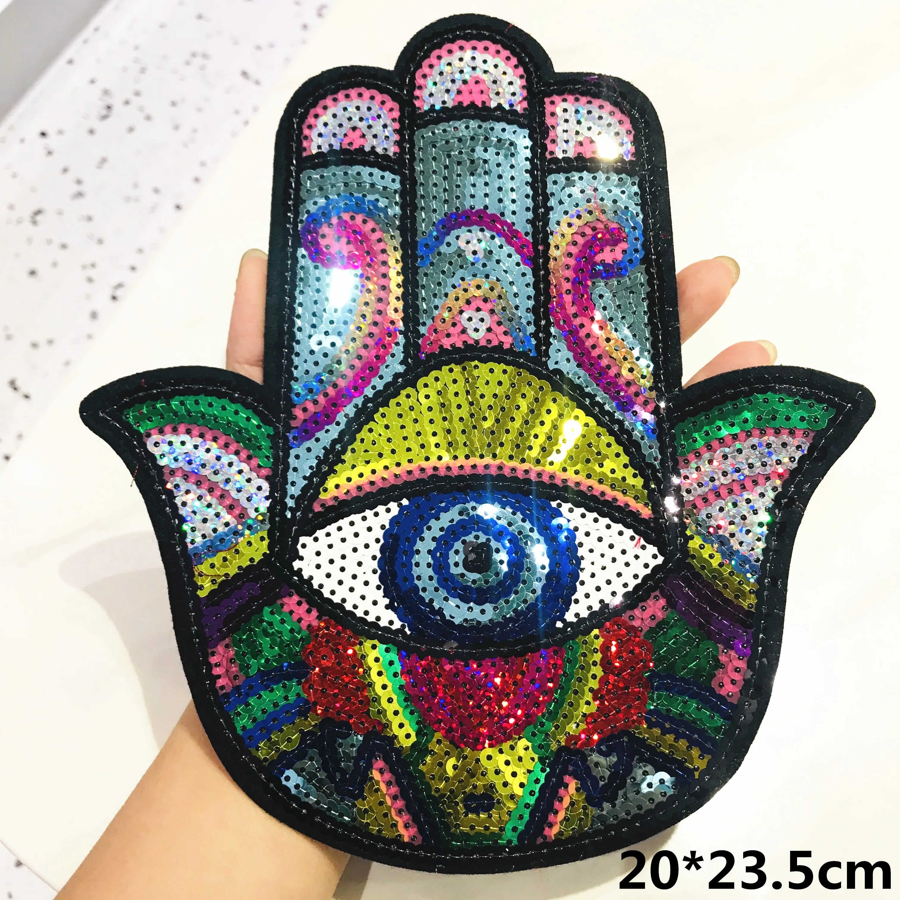 New 1Pcs Sequins Hand eyes Embroidery Patches for T-shirt Iron on Stripes Appliques Clothes Stickers Clothing Badges