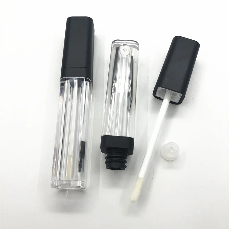 Bouteille de brillant à lèvres transparente carrée en plastique de 6ML, récipient cosmétique vide, Tube de voyage, conteneurs de brillant à lèvres avec couvercle noir, 100 pièces/lot