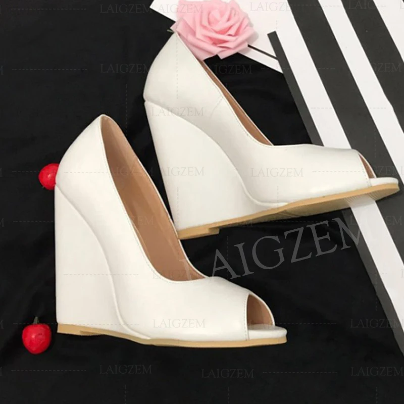 

BERZIMER Super Women Heels Peep Toe Wedge Height Increasing Pumps Ladies Summer Sandals Zapatos Party Shoes Woman Size 44 46 47