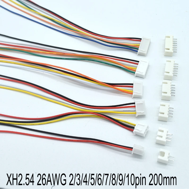 10Sets JST XH2.54 2.54mm Wire Cable Connector Pitch Male Female Plug Socket 200MM Wire 1007-26AWG 2/3/4/5/6/7/8/9/10 Pin