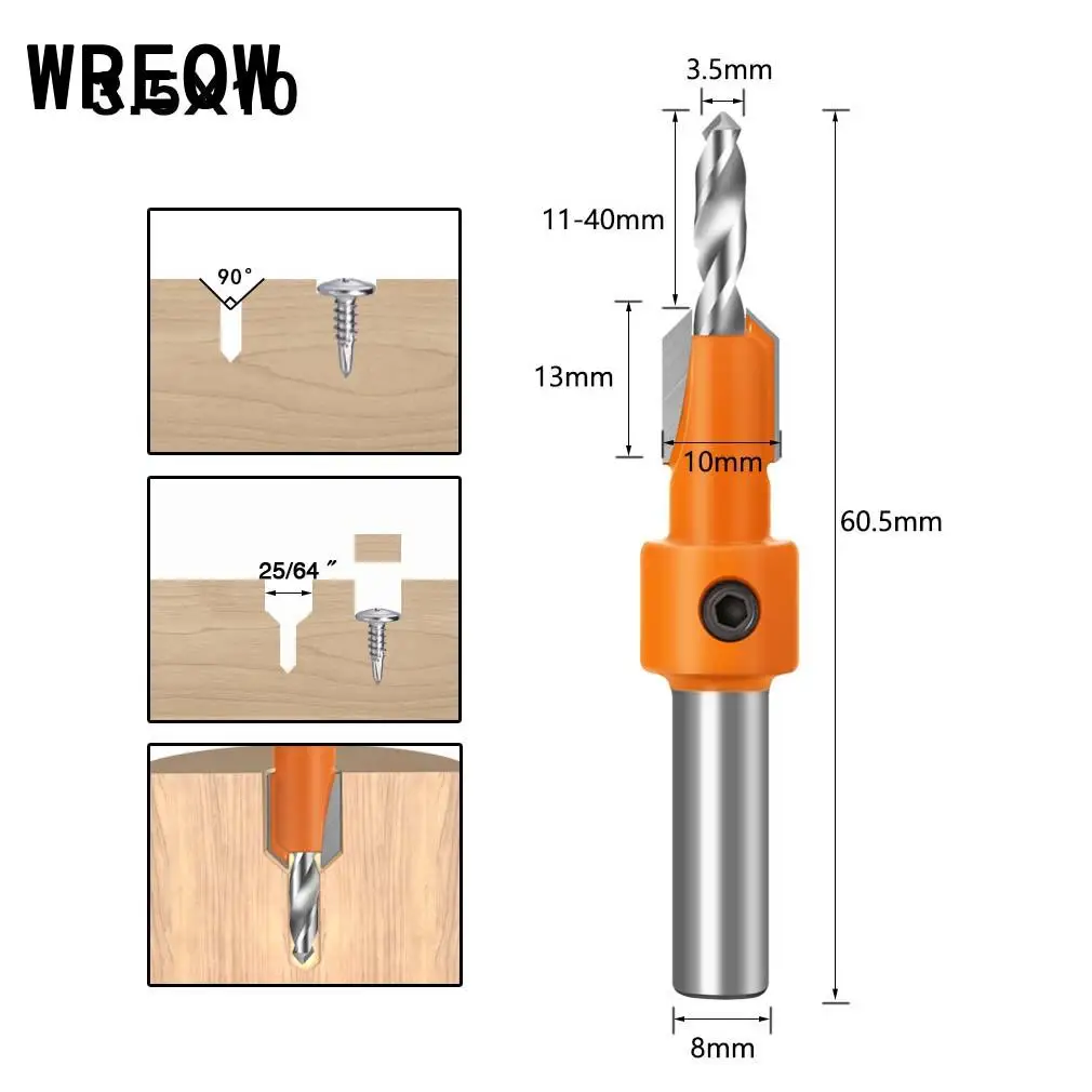 Foret de routeur pour évier à tige en bois, travail de calcul, proposition de trous de vis en expansion, fraise pour bois, bois, plastique, 8mm, 10mm