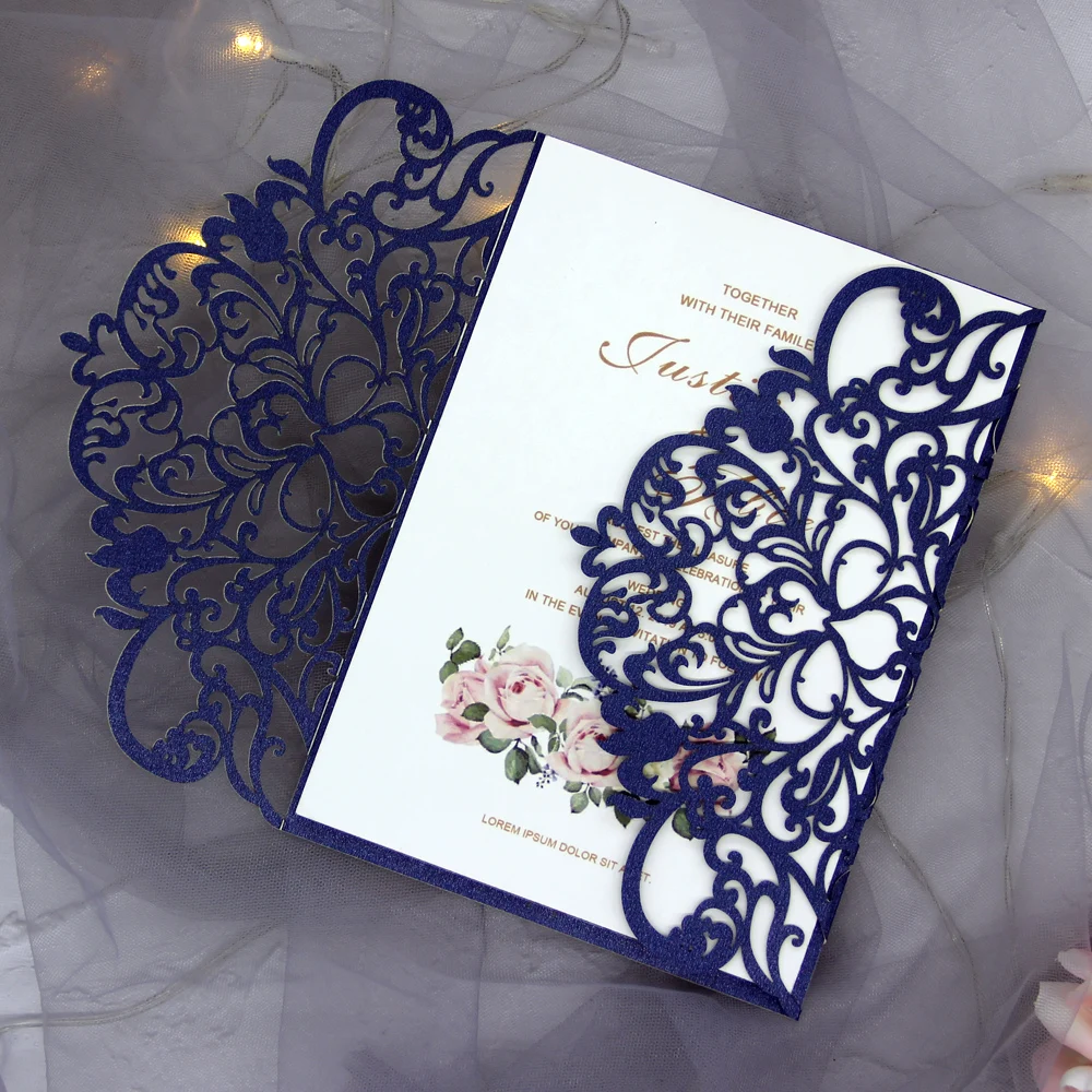 

European Style Laser Cut Wedding Invitations, Holiday Greeting Card Cover, Customizable