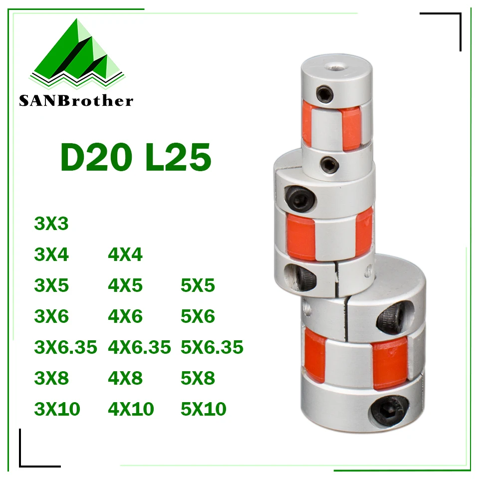 CNC Motor Jaw Shaft Couplers Flexible Spider Plum Shaft Coupling D20 L25 4mm 5mm 6mm 6.35mm 8mm 9mm 10mm Elastic Coupling